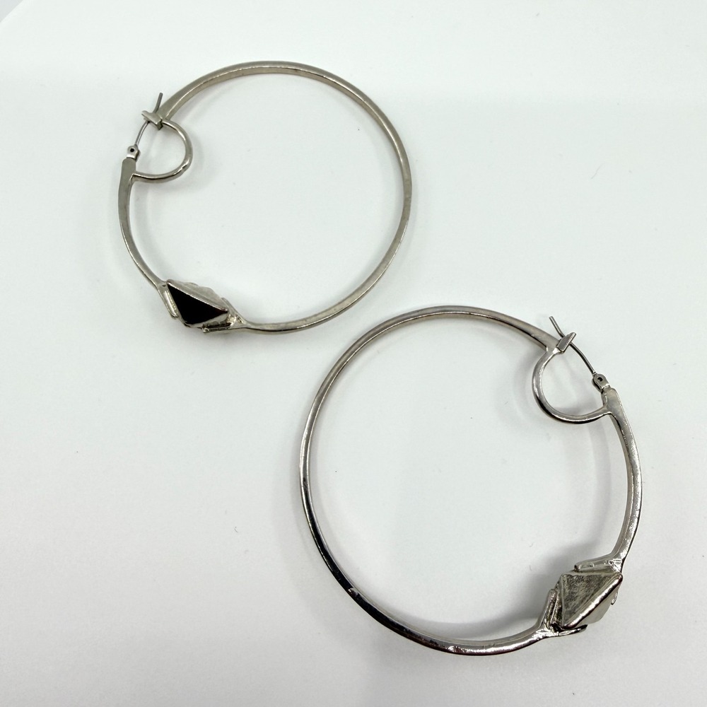 VTG Y2K Silver Tone Large Hoop Earrings Pyramid Stud Detail Retro Geometric Punk